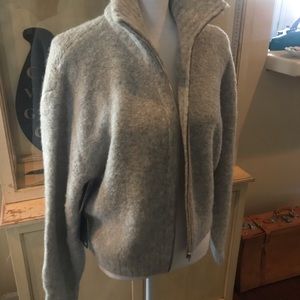 Grey mohair front zip waist long sleeve sweater